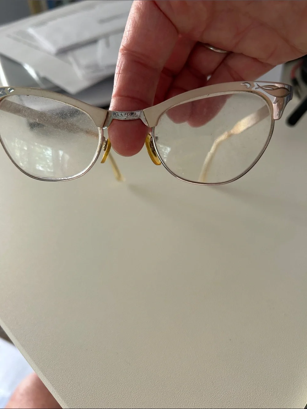 Antique Cat’s Eye Glasses with warm gold accents